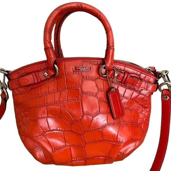 COACH 2013 Madison Lindsey Red Croc Embossed Crossbody Satchel Full Zip 1941